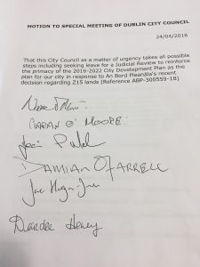 Council motion agreed 23 April 2018